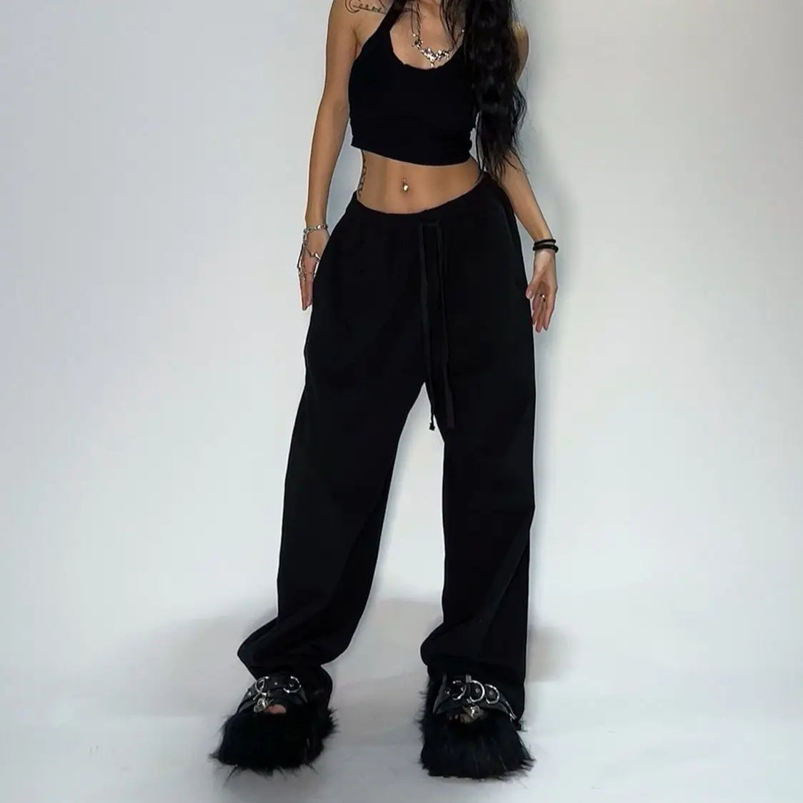 Reaper unit worldwide Y2k Gray Casual Pants Vintage Functional Tactical Men's Women's Premium Jogging Wide Leg Pants Drawstring Streetwear Sweatpants