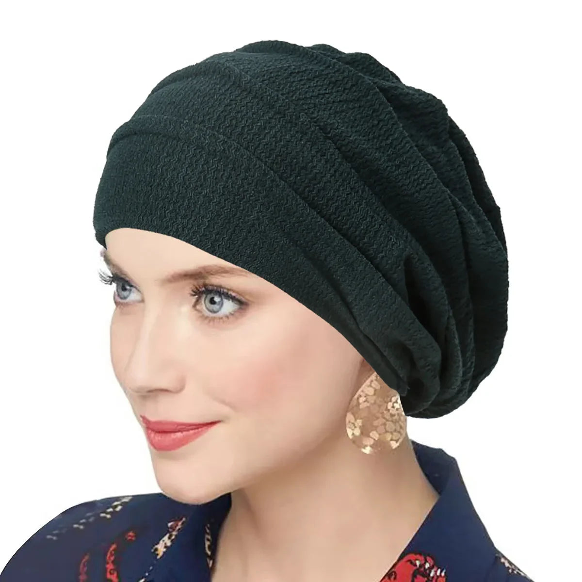 Trendy Crinkle Women's Solid Color Hijab Turban Soft Elastic Indian Bonnet Head Wrap Head Scarf Chemotherapy Cap