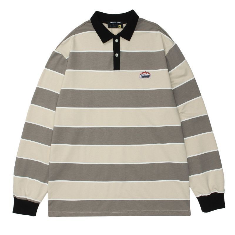 Reaper unit worldwide Striped POLO Shirt Men Women Casual Loose Couple BF Lapel Sweatshirts