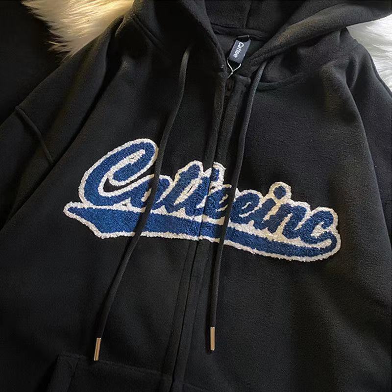 Reaper unit worldwide Vintage Punk Sweatshirts Casual V-neck Long Sleeve Letter Embroidery Hoodie