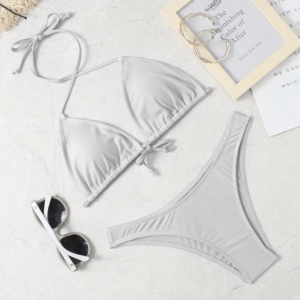 2022 new sexy bikini suit solid color swimsuit women's Beach swimsuit