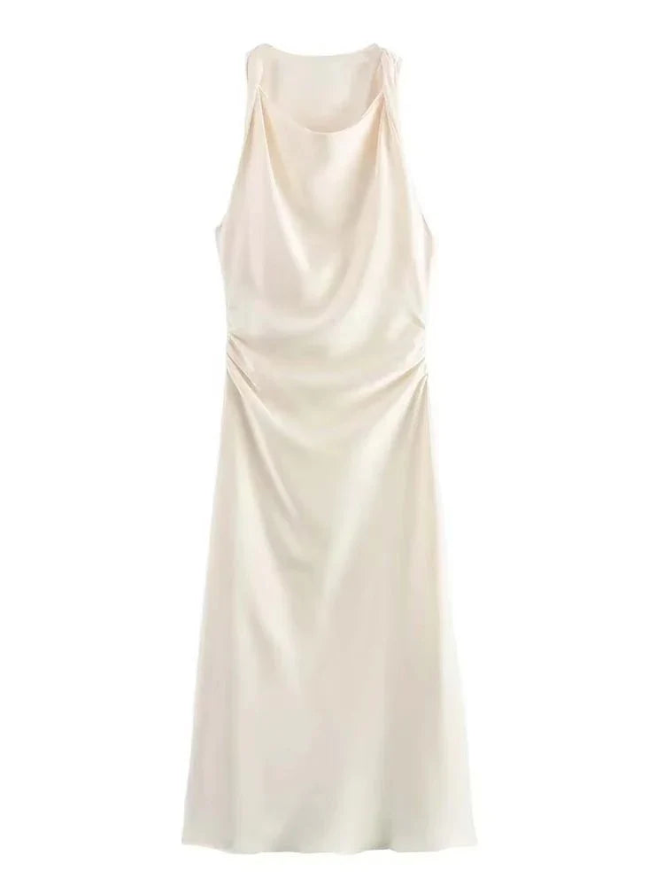 Satin Long Dresses for Women 2026 Summer Slip Midi Dress Woman Sexy Evening Party Dress Sleeveless Female Elegant Dresses