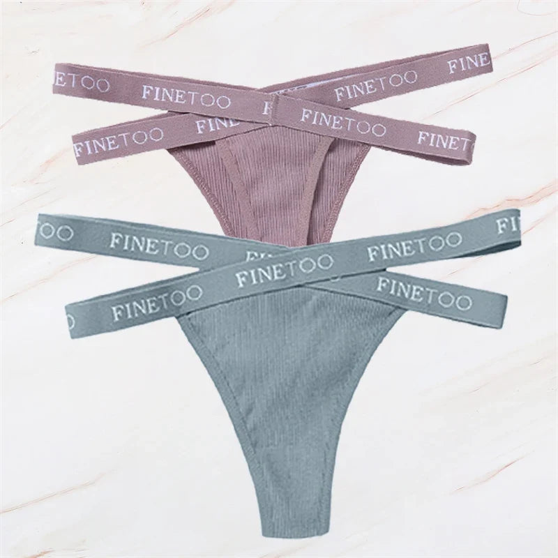 2Pcs/Set Women Thongs Panties Female Letter Belt Underwear Ladies Cotton Cross Strap Bikini M-XL G-String Girl Intimate Lingerie