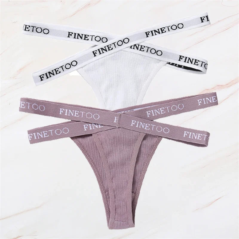 2Pcs/Set Women Thongs Panties Female Letter Belt Underwear Ladies Cotton Cross Strap Bikini M-XL G-String Girl Intimate Lingerie