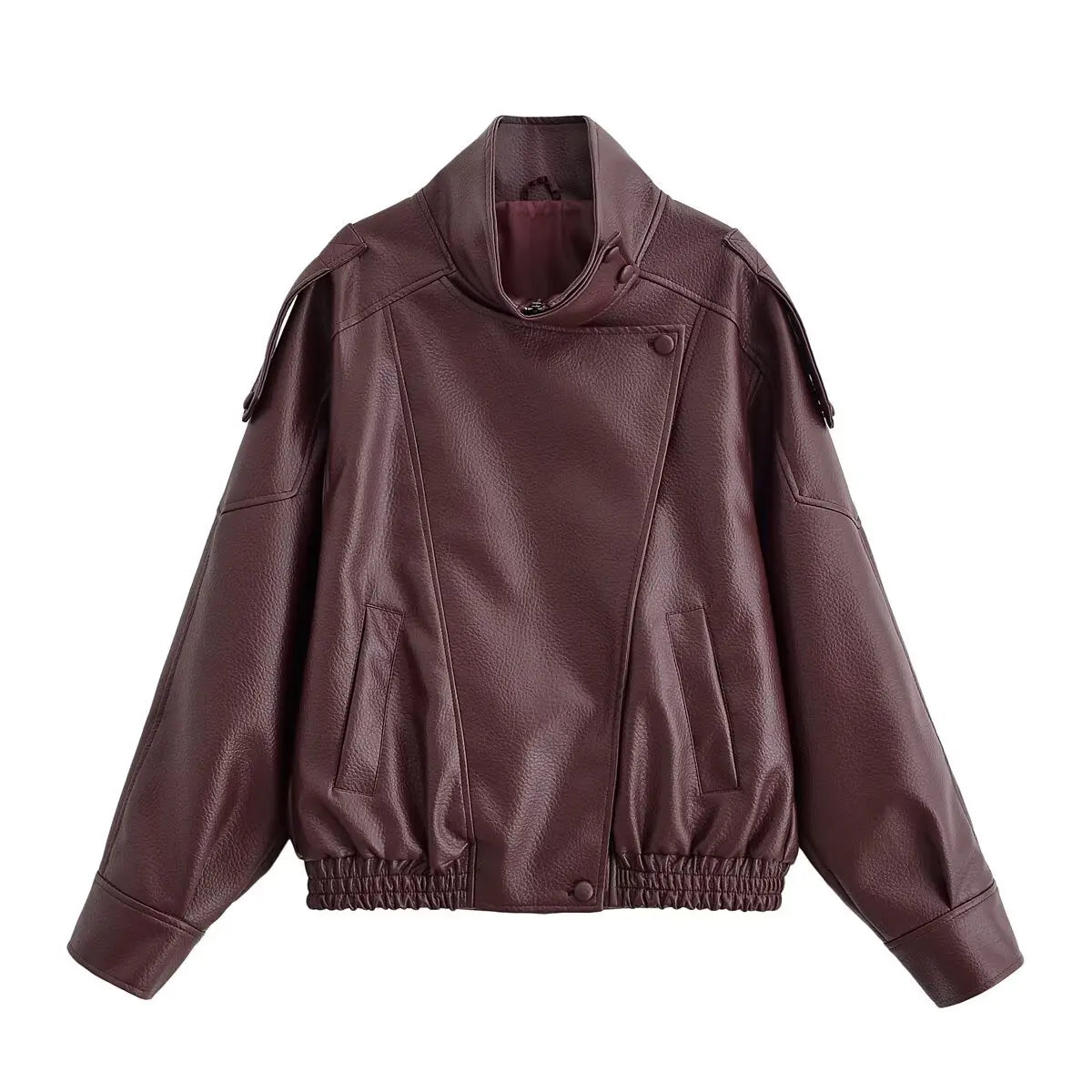 HH Autumn Faux Leather Jacket For Women Casual Solid Long Sleeve Zipper Pu Leather Coats New Fashion Female Streetwear