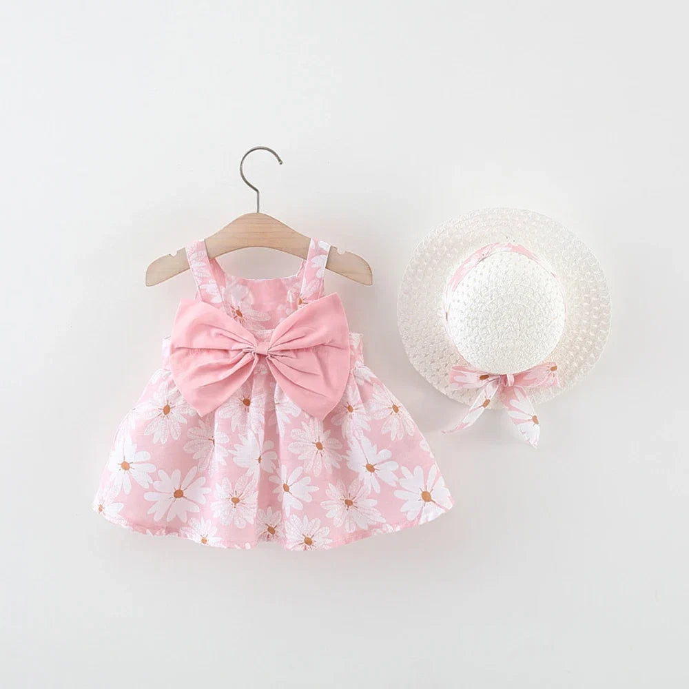 Baby Girl Dress Summer All-Over Daisy Print Spaghetti Strap Girl Dress Adorable Bow Beach Baby Dress Baby Girl Clothes