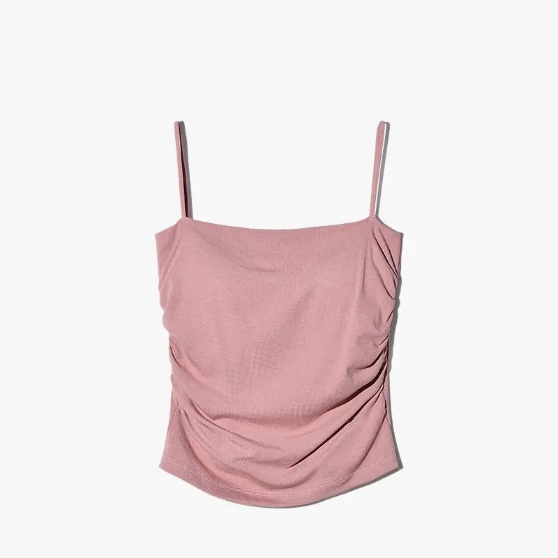 Summer Simple Women's Cotton Sling Camisole Crop Top Sleeveless Shirt Lady Bra Tank Tops Straps Skinny Girls Camisole Base Best