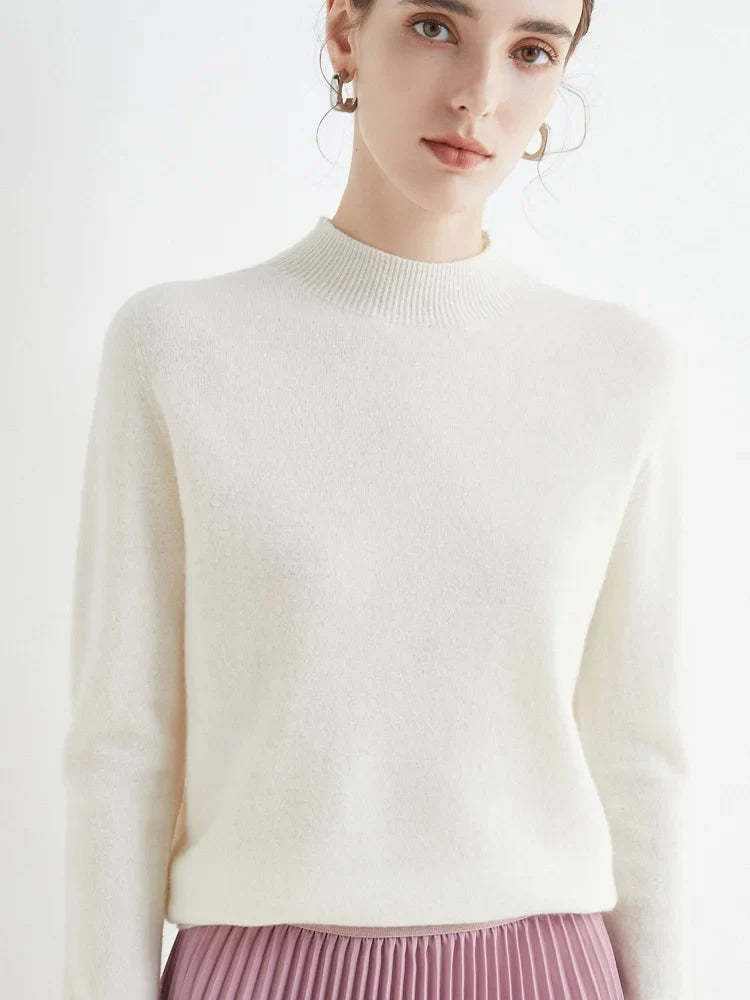 AOSSVIAO 2026 Autumn Winter Solid Mock-neck Pullover Sweater For Women Casual Knitwear Female Clothing Basic Soft Tops