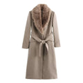 Women's Belt Warm Fur Collar Coat Flip Collar Pocket Button Decoration Autumn/Winter New Women's Wear