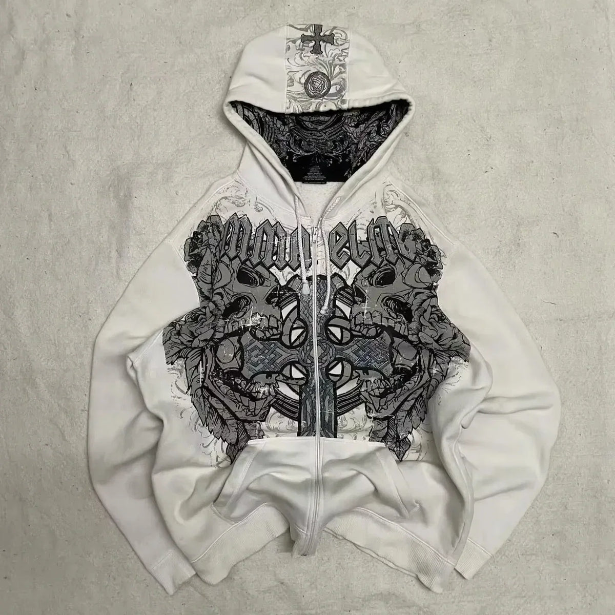 Korean Fashion Simple Gray Double Sided Oversized Zipper Hoodie Women Y2K New Harajuku Gothic Casual Joker Couple Sweatshirt