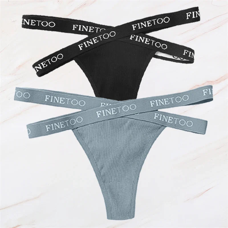 2Pcs/Set Women Thongs Panties Female Letter Belt Underwear Ladies Cotton Cross Strap Bikini M-XL G-String Girl Intimate Lingerie