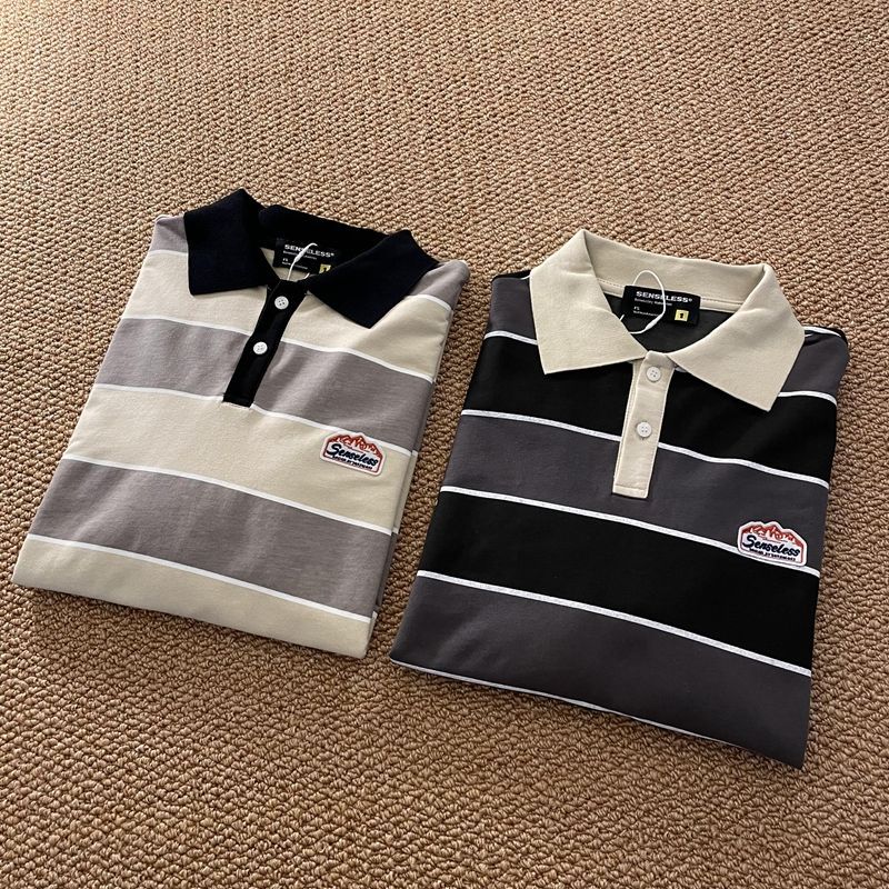 Reaper unit worldwide Striped POLO Shirt Men Women Casual Loose Couple BF Lapel Sweatshirts