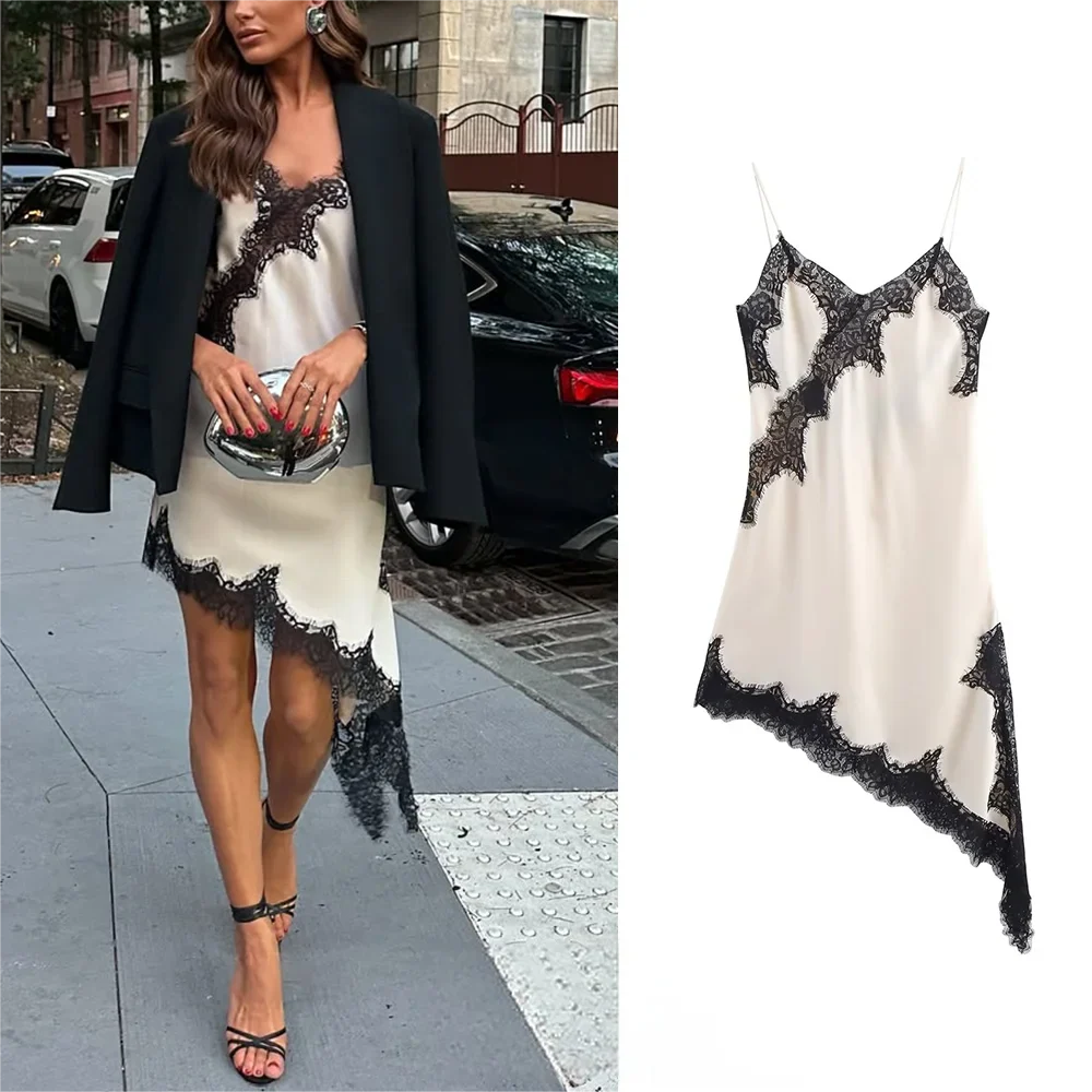 KONDALA Sexy Chic Black Lace Cami Tops Women V Neck Patchwork Sleeveless Y2K Girl Top Fashion 2025 Summer Fall Holiday Beach Top