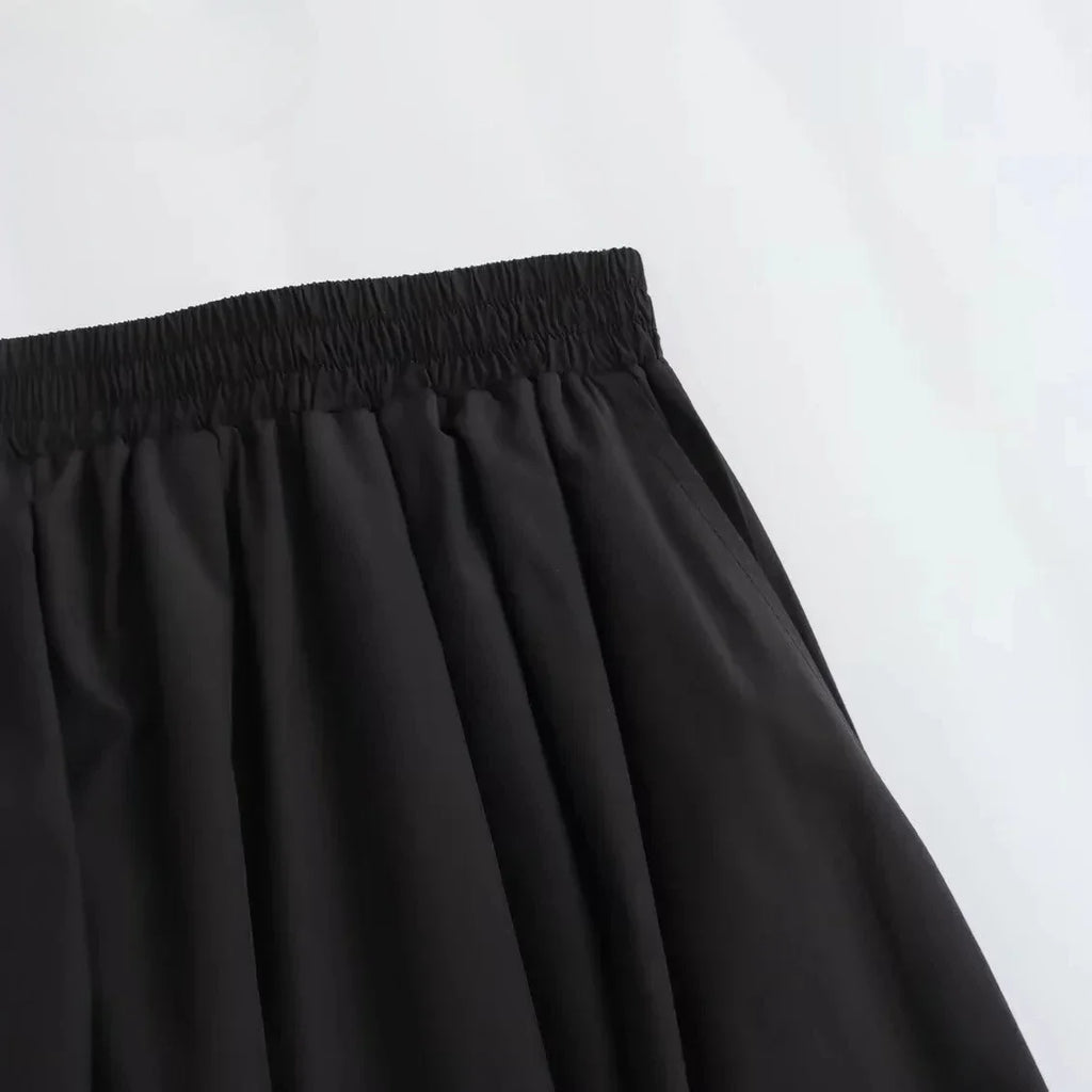 Mooyufon Women's Fashion Spring New Black Wide Pleated Swing Vintage Chic Female High Waist  Elegant A-line Long Skirt Mujer