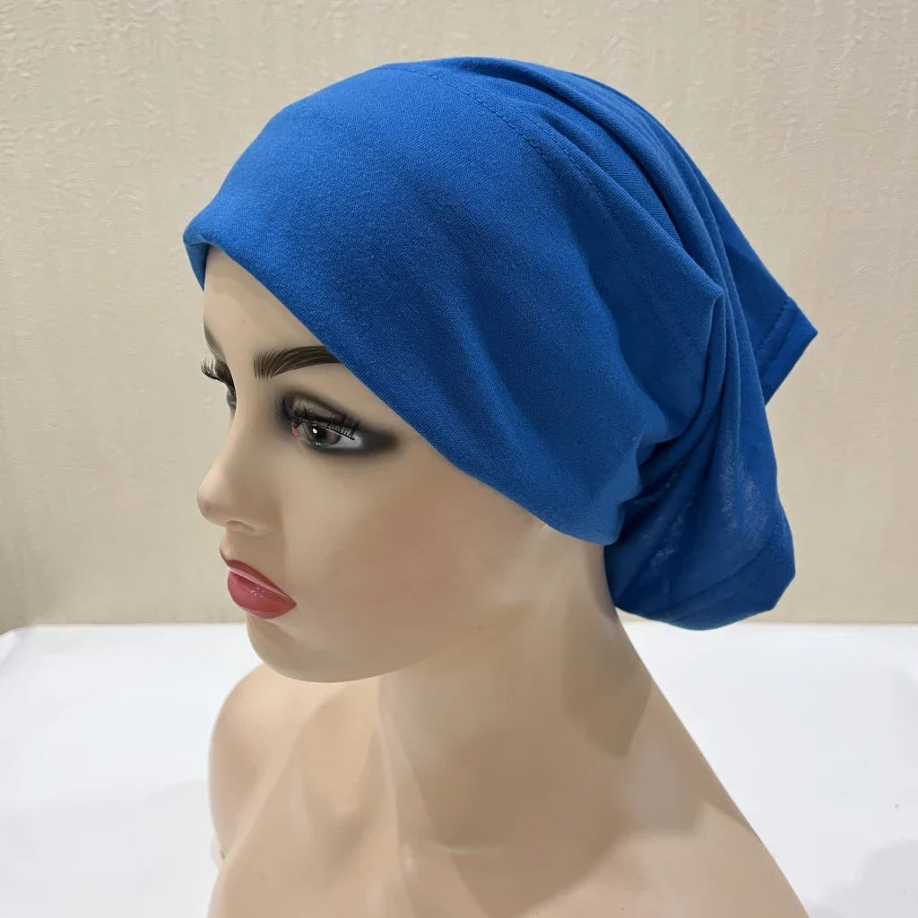 H065 plain tube hats Muslim Turban Pure Color Stretch Inner Hijabs For Caps Ready To Wear Women Head Scarf Under Hijab Bonnet