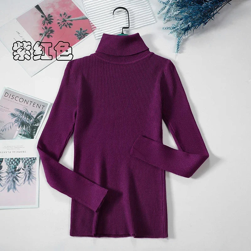2026 Simple Women Turtleneck Sweater Winter Fashion Pullover Elastic Knit Ladies Jumper Casual Solid Black Female Basic Tops