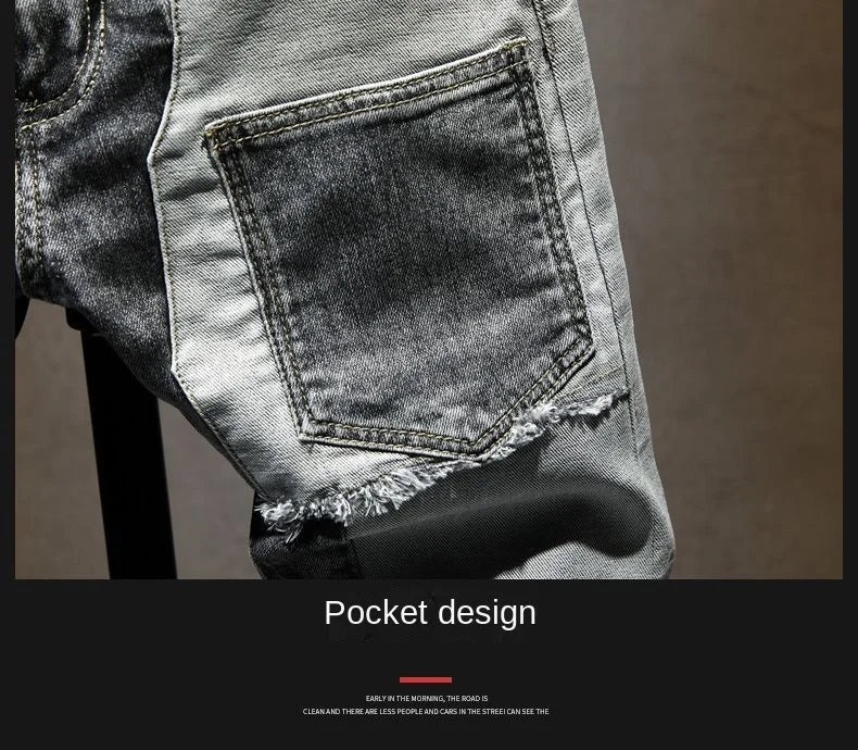 Reaper unit worldwide Streetwear 90s Slim Cowboy Grey Stretch Work Wear Splice Long Pants Man