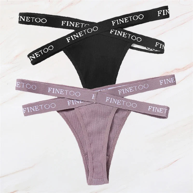 2Pcs/Set Women Thongs Panties Female Letter Belt Underwear Ladies Cotton Cross Strap Bikini M-XL G-String Girl Intimate Lingerie