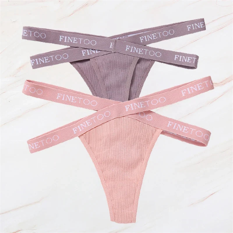 2Pcs/Set Women Thongs Panties Female Letter Belt Underwear Ladies Cotton Cross Strap Bikini M-XL G-String Girl Intimate Lingerie