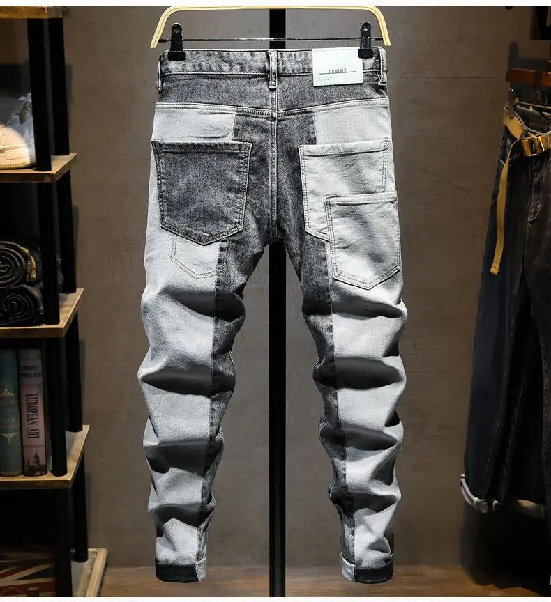 Reaper unit worldwide Streetwear 90s Slim Cowboy Grey Stretch Work Wear Splice Long Pants Man
