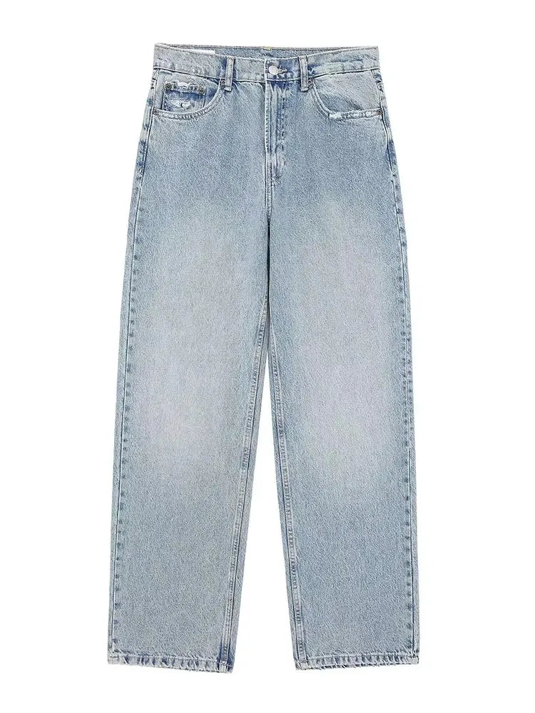 HH Jeans For Women Fashion Vintage Holes Decorated Denim Pant Patchwork High Waist Trousers Y2K 2024 High Street Lady Jeans