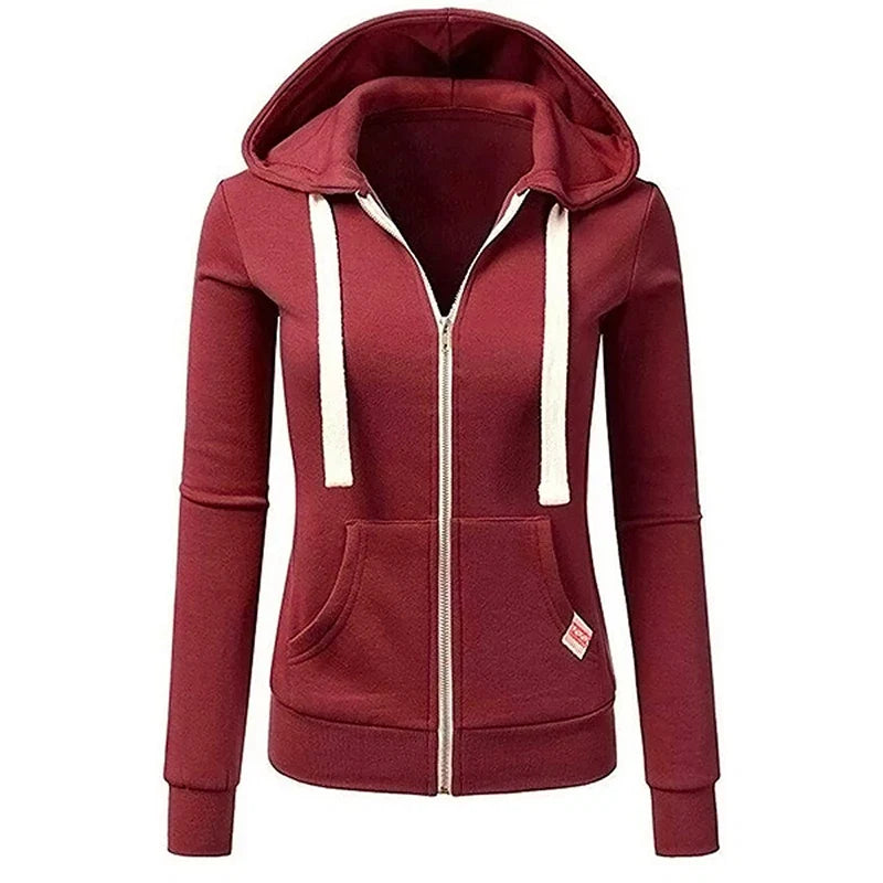 Autumn/Winter New Women'sPersonalized Fashion Sports Hoodie Long Sleeve Drawstring Pocket Zipper Coat Woolen Sweater Top CYXX386