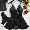 Summer Sexy Lingerie Dress Women Lace See Through Nightdress Sleepwear Solid Slim Soft V Neck Full Slip Sleepwear & Dresses
