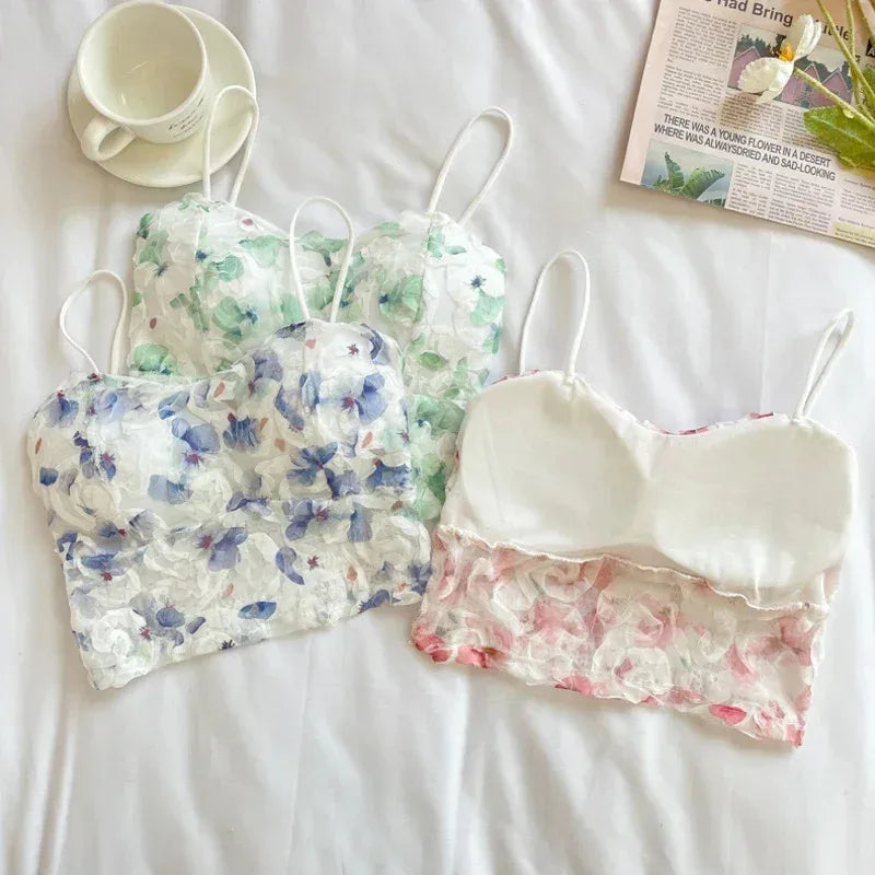 Fashion Sweet Floral Corset Vest Office Lady Beach Style Sleeveless Blouse Women Vintage Lace Slim Crop Top