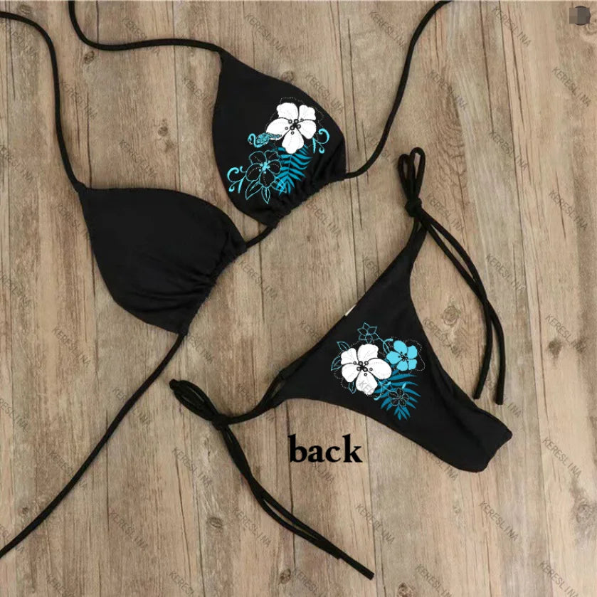 Vintage Flower print Cutie 2 set Bikini 2000s Swimsuit Sexy Women Bathing Fashion Halter Strap Swimwear High Street Beach Female