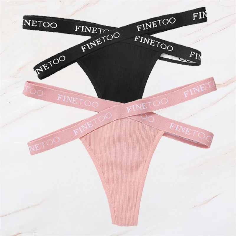 2Pcs/Set Women Thongs Panties Female Letter Belt Underwear Ladies Cotton Cross Strap Bikini M-XL G-String Girl Intimate Lingerie