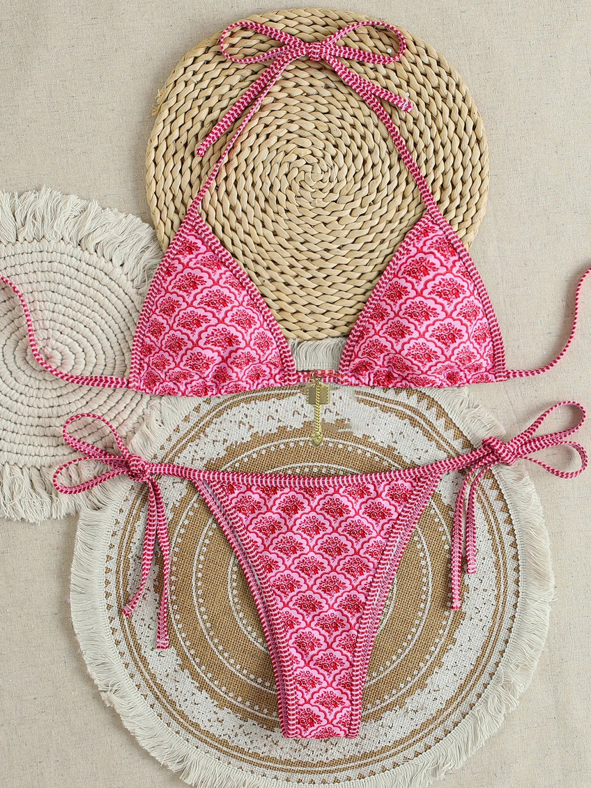 "2026 New Triangle Bikini Set - Floral Print Push Up Swimsuit & Brazilian Bottoms"