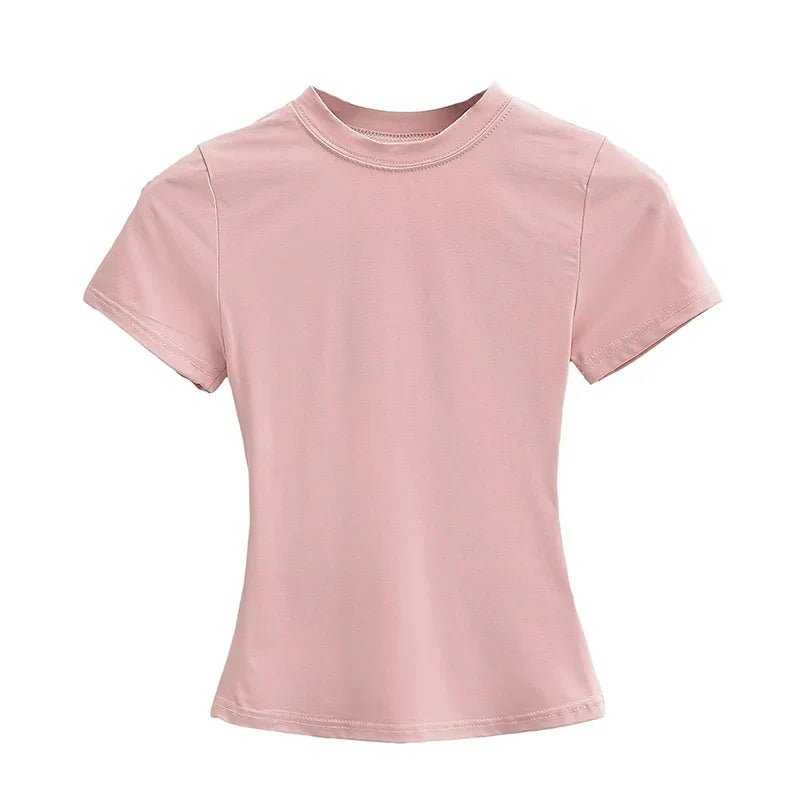 2025 New High Quality Casual T shirt Sexy Slim Short Sleeves Fashion Trend Solid Women Clothing y2k Tops