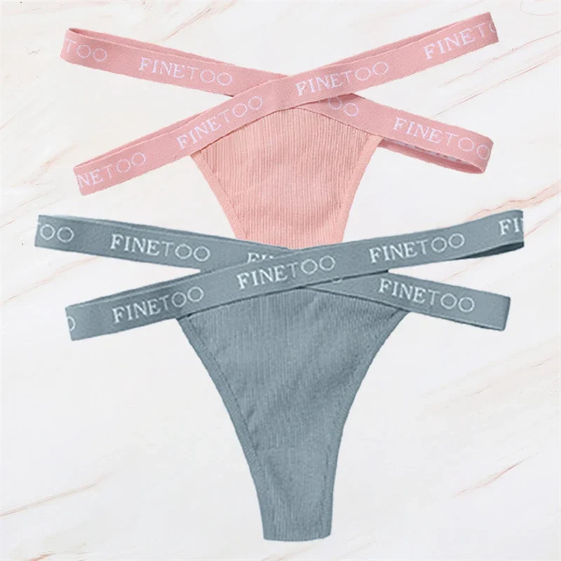 2Pcs/Set Women Thongs Panties Female Letter Belt Underwear Ladies Cotton Cross Strap Bikini M-XL G-String Girl Intimate Lingerie