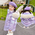 Cute Wings Winter Girls Jacket Keep Warm Princess Coat Fur Collar Hooded Zipper Windproof Girls Outerwear 2 3 4 5 6 8 10 Years