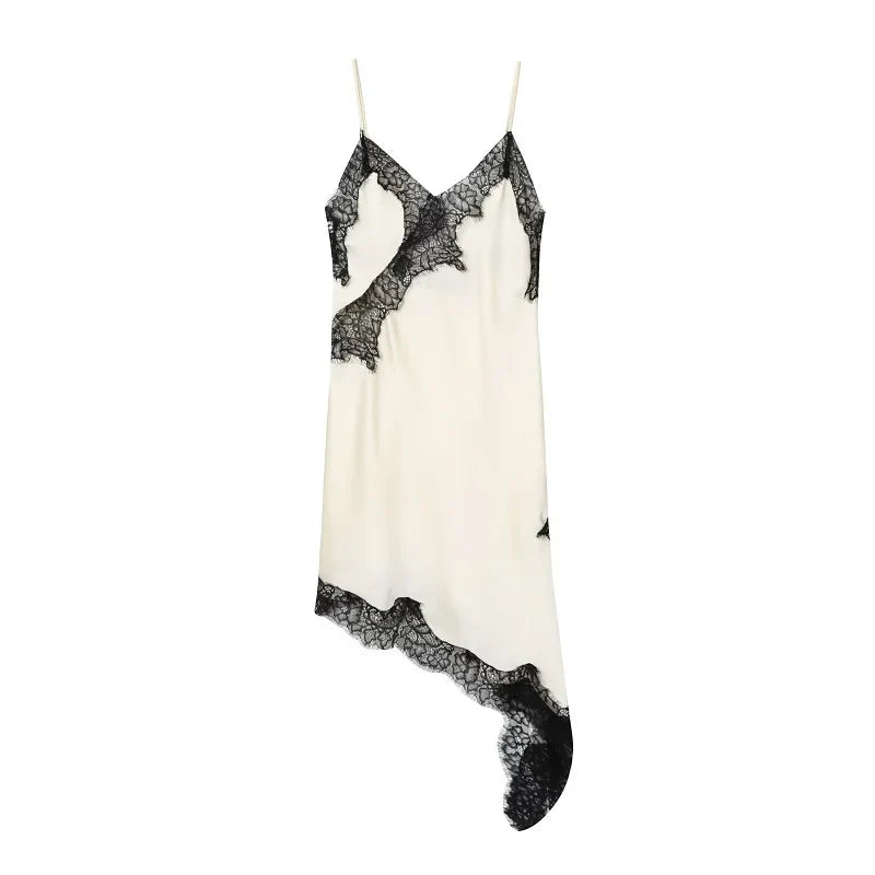 MUJER Lace Slip Mini Dress Women Satin Backless Summer Dress Woman Asymmetric Party Women's Dress Sexy Beach Dresses for Women