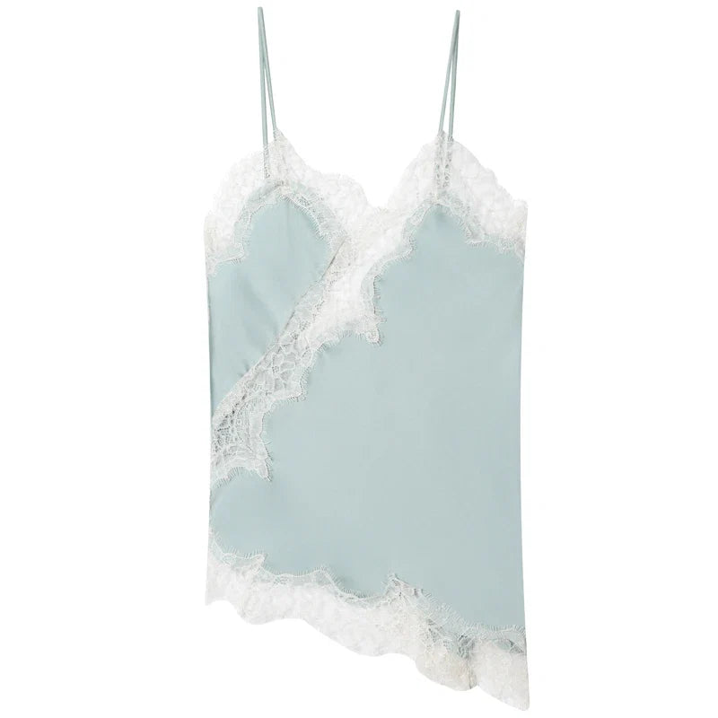 HXAO Asymmetrical Slip Top Women Summer 2025 Y2K Tanks & Camis Lace Black Off Shoulder Top Elegant Sleeveless Backless Camisole