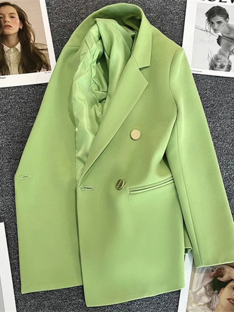 Women Suit Blazer Elegant Coat 2025 Spring Autumn Fashion Korean Blazer Luxury Double Breasted Jacket Solid Ladies Tops Clothes