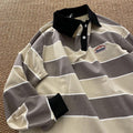 Reaper unit worldwide Striped POLO Shirt Men Women Casual Loose Couple BF Lapel Sweatshirts