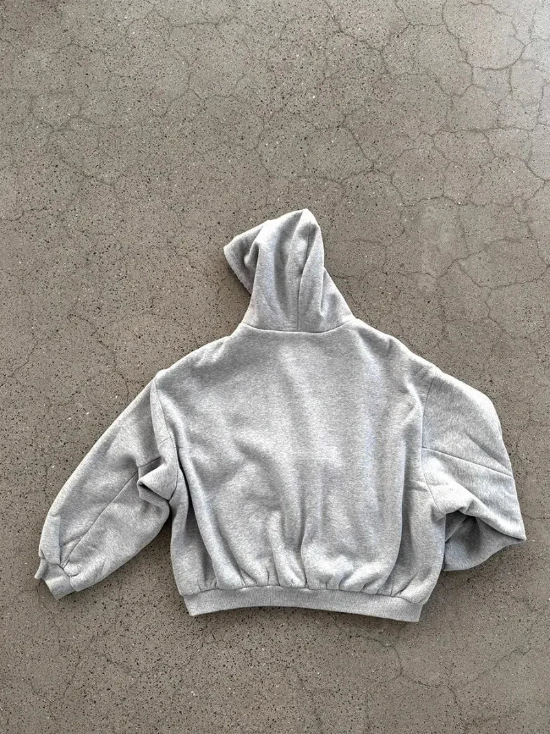 Korean Fashion Simple Gray Double Sided Oversized Zipper Hoodie Women Y2K New Harajuku Gothic Casual Joker Couple Sweatshirt