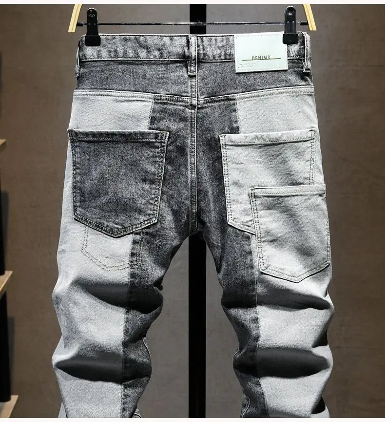 Reaper unit worldwide Streetwear 90s Slim Cowboy Grey Stretch Work Wear Splice Long Pants Man
