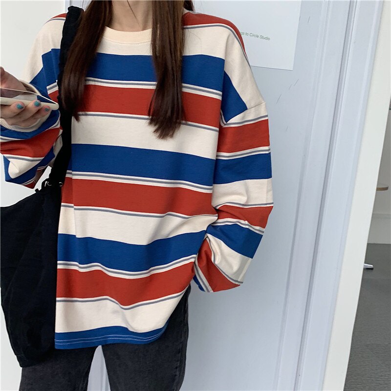 Reaper unit worldwide Striped POLO Shirt Men Women Casual Loose Couple BF Lapel Sweatshirts
