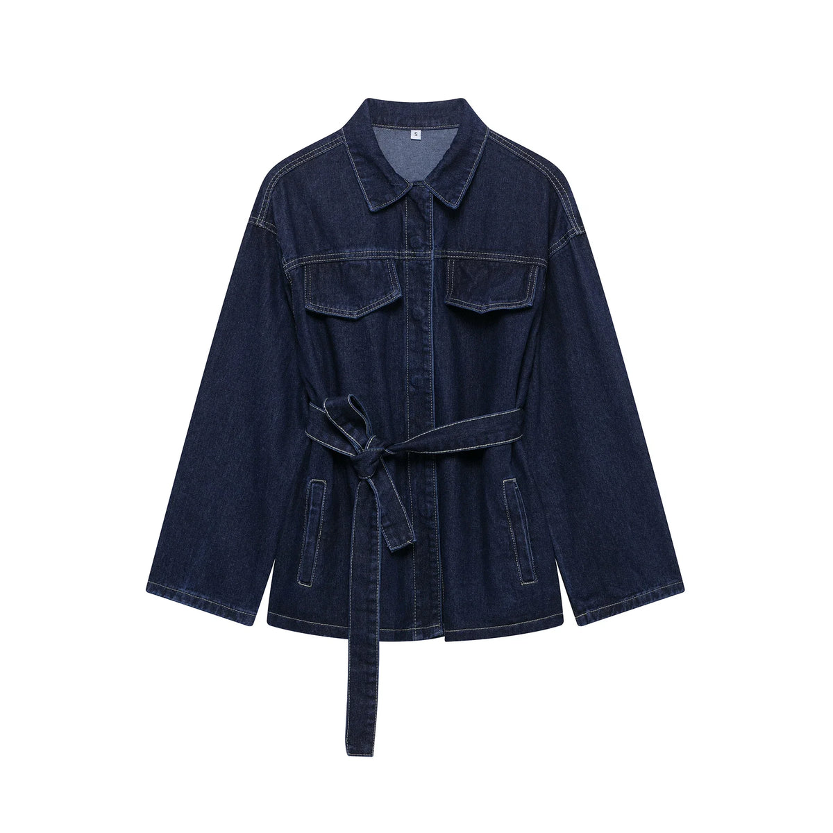 DUOPERI Women Fashion 2 Pieces Sets With Belt Denim  Jackets & Vintage Front Zipper Jeans Trousers Feamle Chic Lady Pants Sets