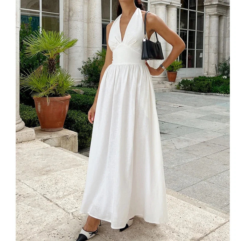 2025 New Women Summer Cotton Long Dress Sleeveless Sexy V-Neck Boho Maxi Dress Loose Style Long Dress Vestidos Clothes