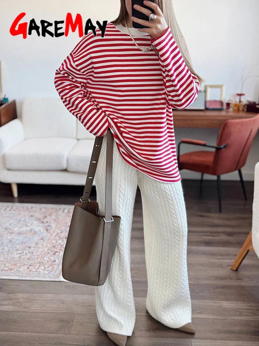 Women's Striped T-shirt 95% Cotton Oversized Black and White Casual Basic Long Sleeve Top Vintage  Casual T-shirts for Women