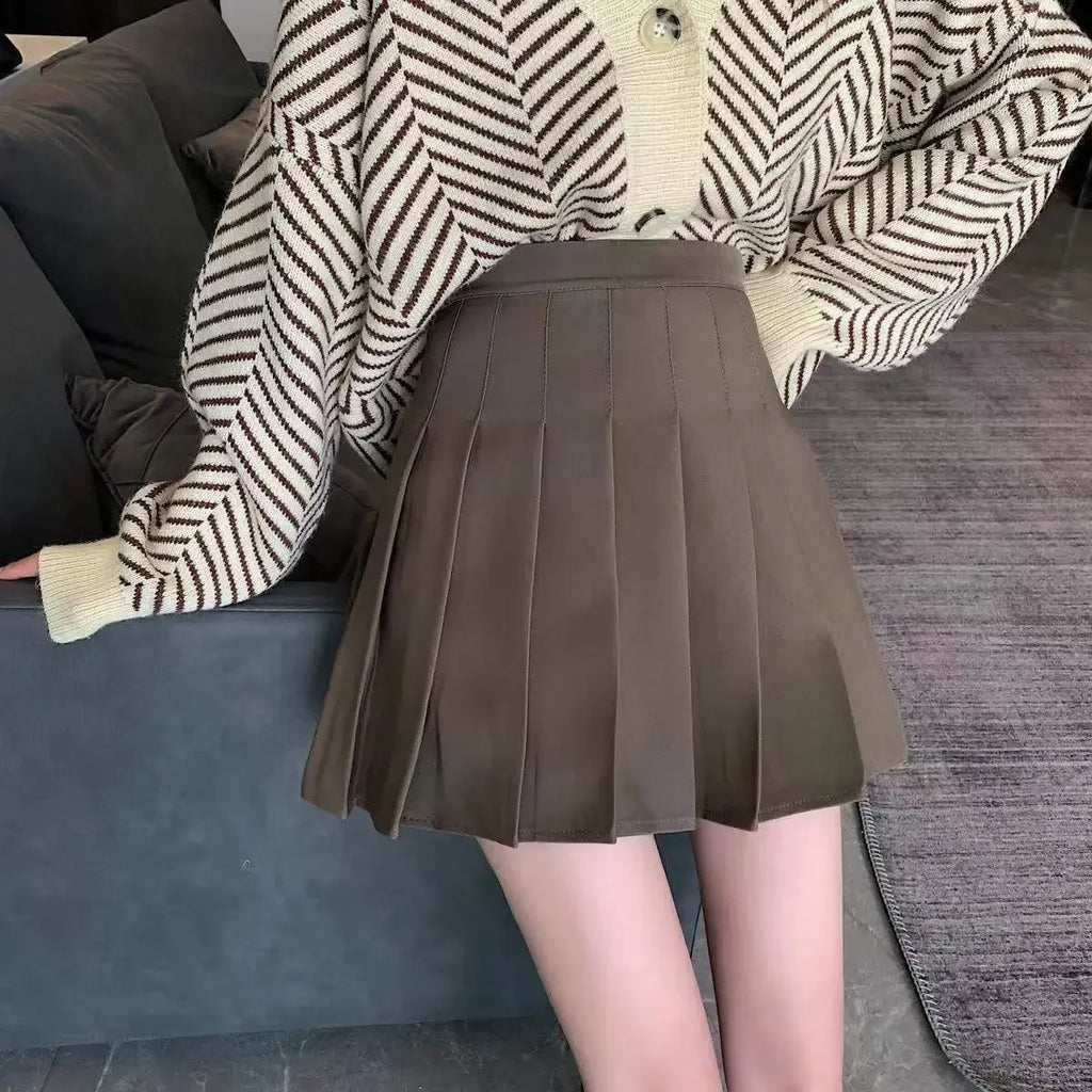 2024 Summer New High Waist Slimming Solid Color A-line Skirt Women's Fashion Sports Tennis Badminton Academy Style pleated skirt
