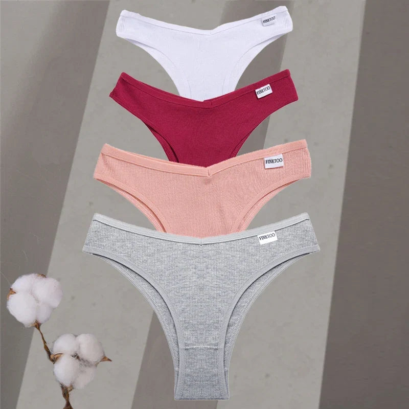 4Pcs/Set Women Cotton Brazilian Panties M-XL Low-Rise Solid Color Underwear Ladies Comfortable Underpants Girls Panty Intimates