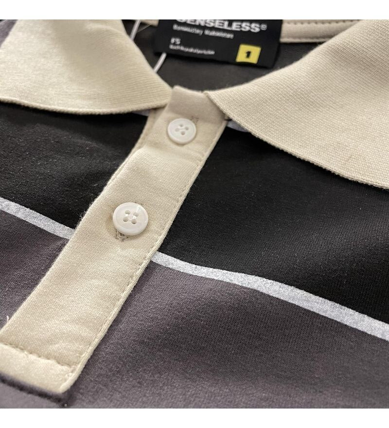 Reaper unit worldwide Striped POLO Shirt Men Women Casual Loose Couple BF Lapel Sweatshirts