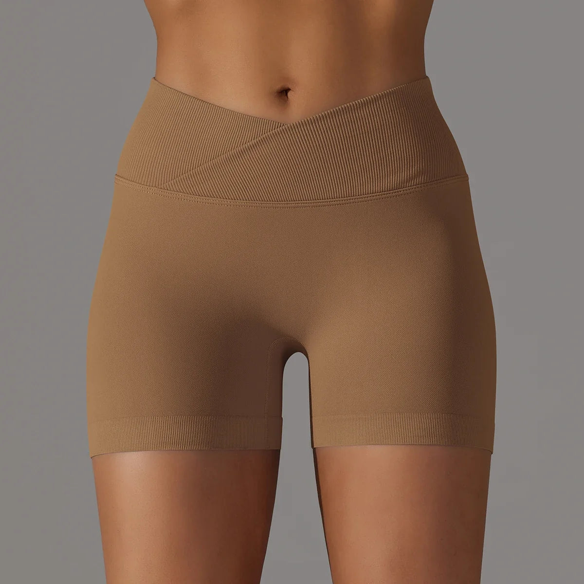 Women's sporty shorts with cross-waistband, yoga shorts, for gym workout, running, hip-enhancing,high-waisted yoga shorts.