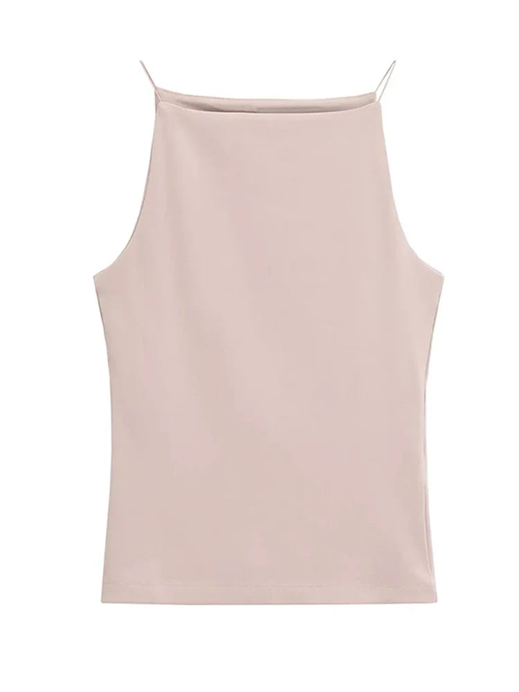 Women's Halter Tank Top Sleeveless Thin Straps Solid Color Camisole Fashion Female Top