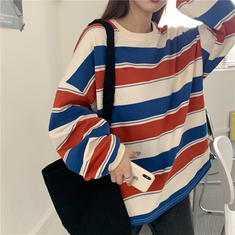 Reaper unit worldwide Striped POLO Shirt Men Women Casual Loose Couple BF Lapel Sweatshirts